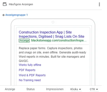 Live-Vorschau einer Google-Suchanzeige