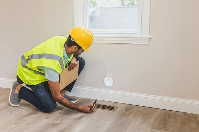 House property inspector checking floor vents